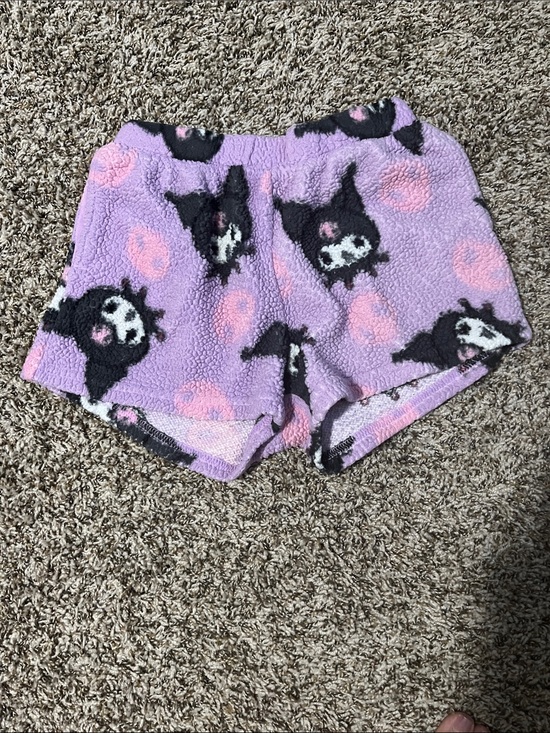 Kuromi Pants - Lilac Plush Lounge Shorts with Pink Accent Dots